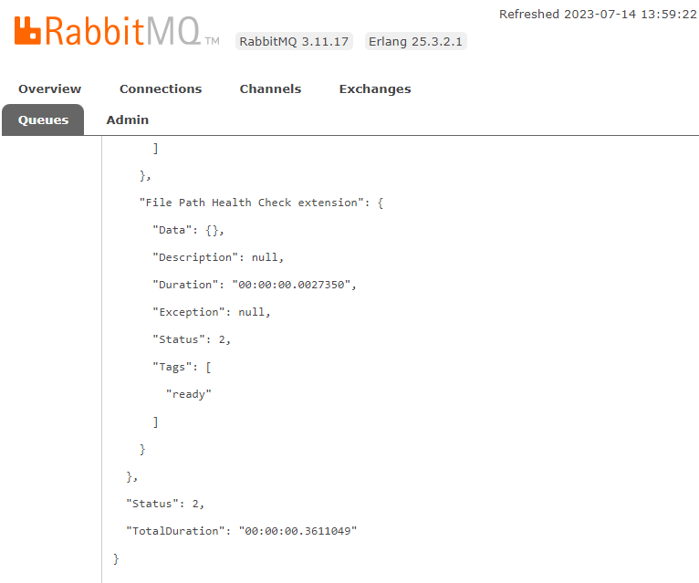 Health messages can be displayed in RabbitMQ server UI